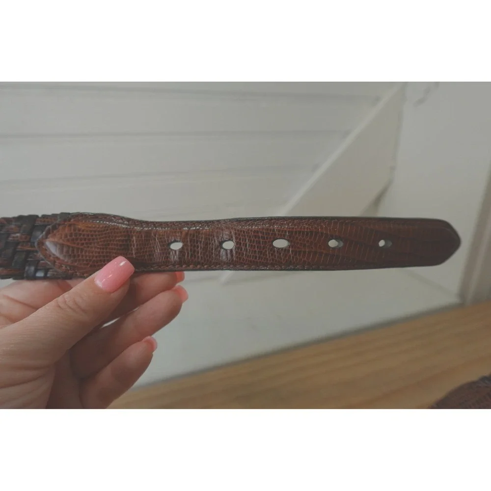 Vintage Brighton Belt Woven Leather Size 38 Unisex Black & Brown Lizard Skin